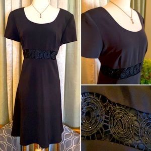 Donna Ricco Black Cocktail Dress Lace Bead Detail